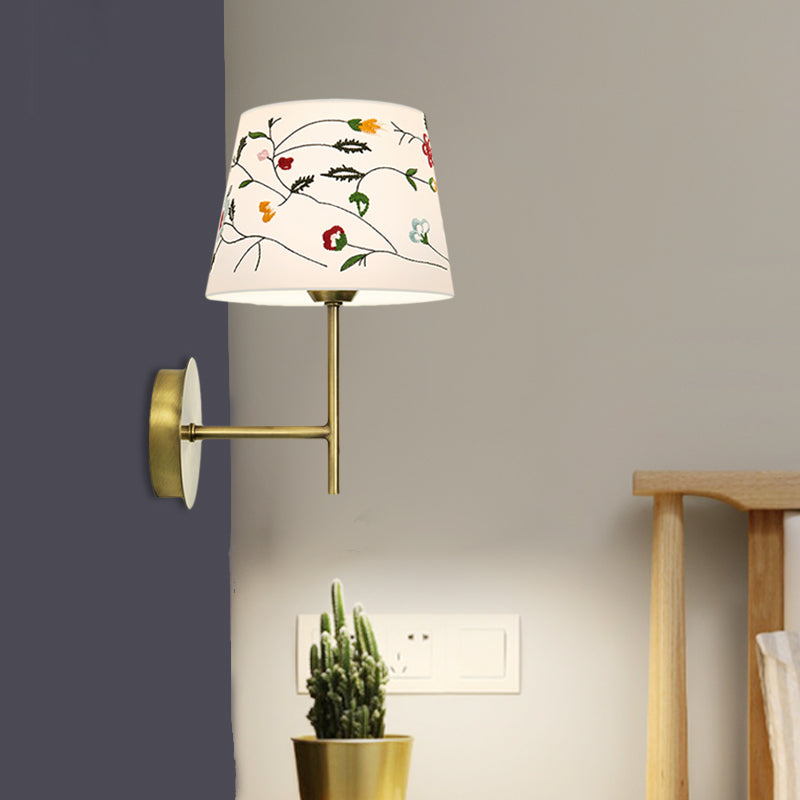 Modern Nordic Embroidery Fabric Drum Wall Mount Lamp - 1-Head Gold Lighting Ideas