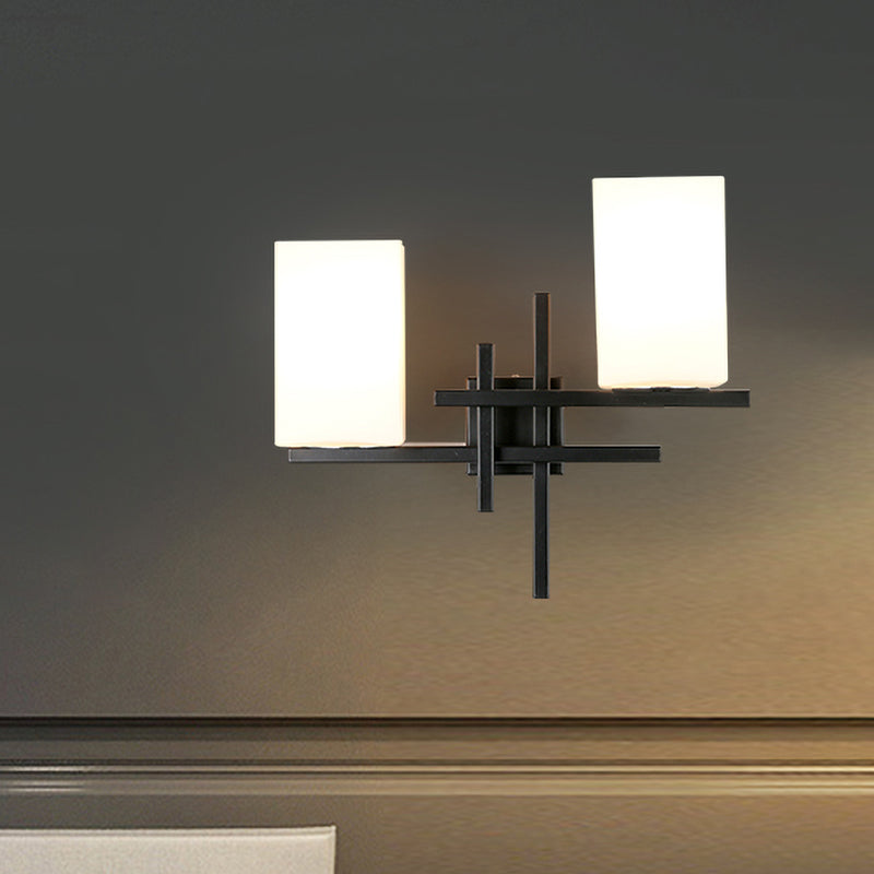 Rustic White/Clear Glass Wall Sconce With Straight Arm For Living Room