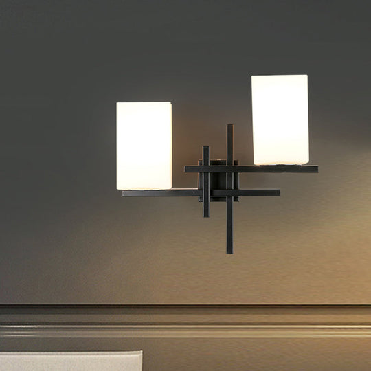 Rustic White/Clear Glass Wall Sconce With Straight Arm For Living Room