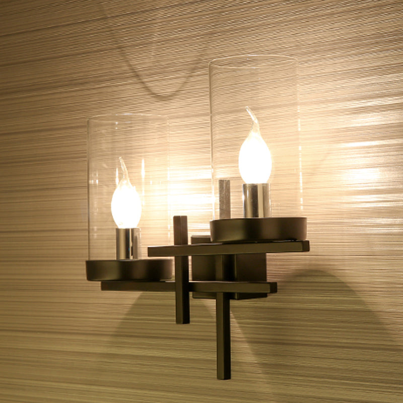 Rustic White/Clear Glass Wall Sconce With Straight Arm For Living Room