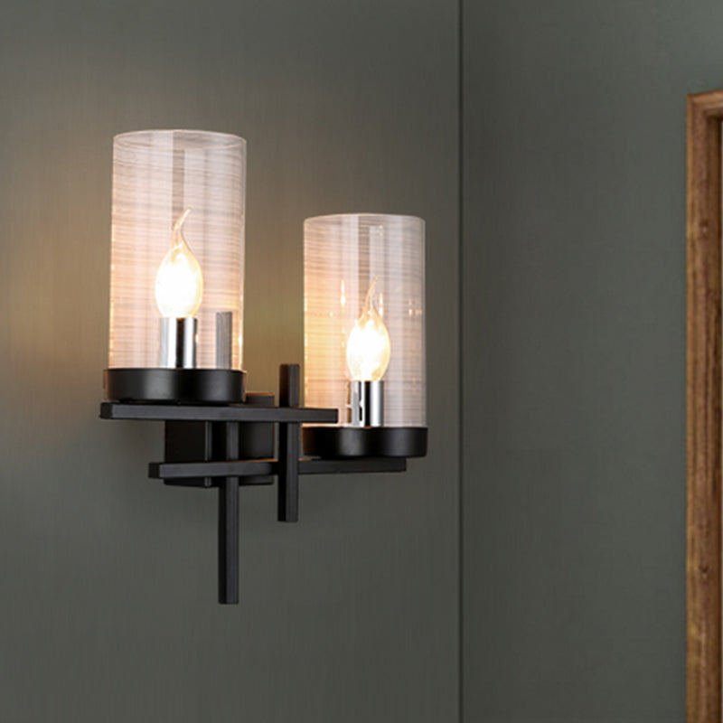 Rustic White/Clear Glass Wall Sconce With Straight Arm For Living Room