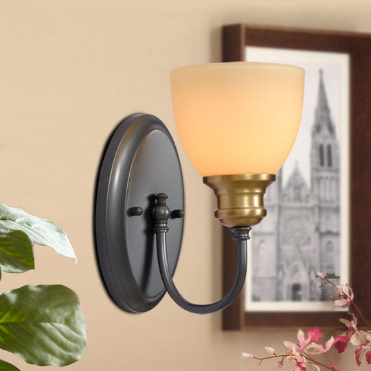 Frosted Glass Black Wall Lamp Bud - Countryside Light With Metal Gooseneck Arm