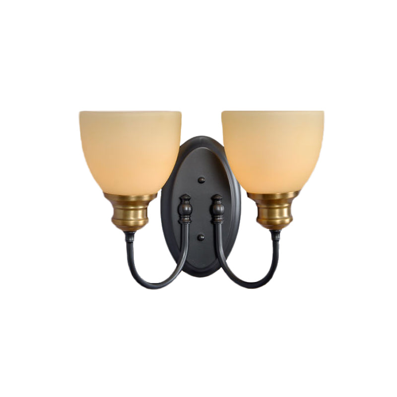 Frosted Glass Black Wall Lamp Bud - Countryside Light With Metal Gooseneck Arm
