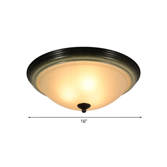 Traditional Dome Flush Mount Light With Frosted Glass 3 Heads Black For Living Room - 16/19.5 W
