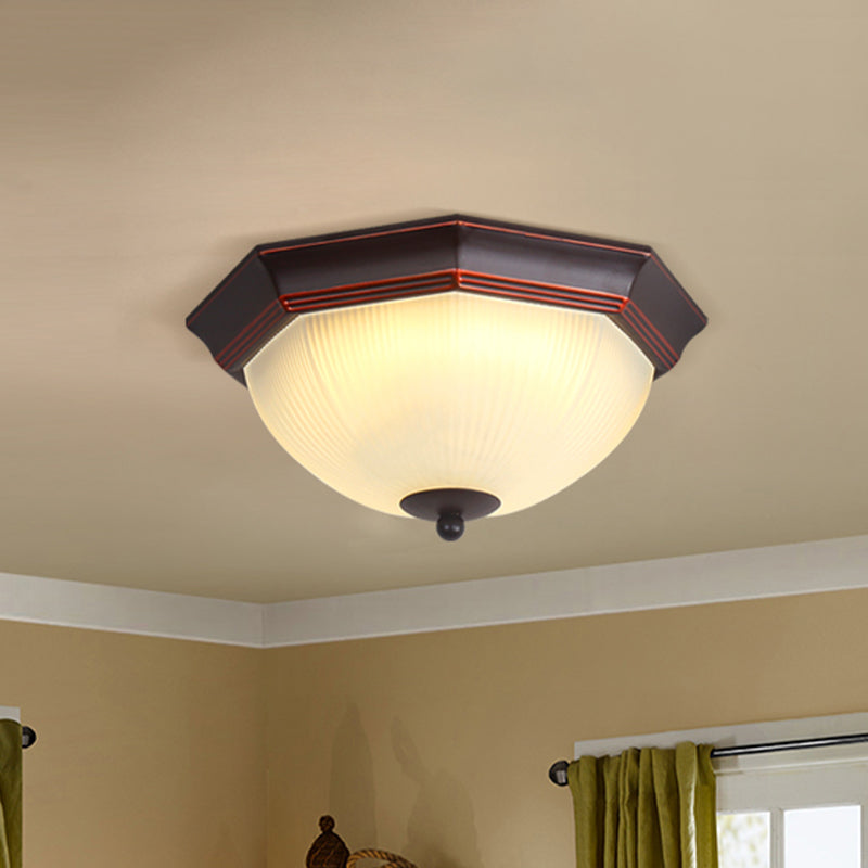 Retro Prismatic White Glass Octagon Flush Mount Ceiling Light - 3 - Light Black