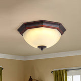 Retro Prismatic White Glass Octagon Flush Mount Ceiling Light - 3-Light Black