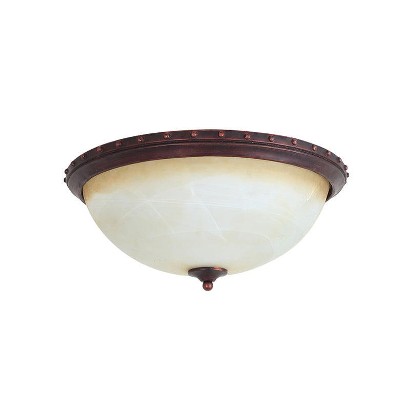 Traditional Opal Glass Bowl Flush Light Fixture - 2-Head Foyer Ceiling Mount (Brown)