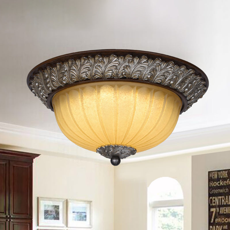 Frosted Glass Dome Ceiling Light Vintage Flush Mount Lamp For Dining Room With 2-Bulb - Beige