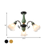 Gold/Black Floral Semi Mount Opal Glass Ceiling Lamp With 3/5 Traditional Lighting Heads - Perfect