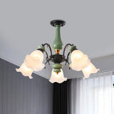 Gold/Black Floral Semi Mount Opal Glass Ceiling Lamp With 3/5 Traditional Lighting Heads - Perfect