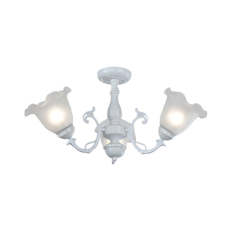 3/5-Light Floral Semi-Flush Ceiling Light - Countryside White/Black Finish With Cream Glass