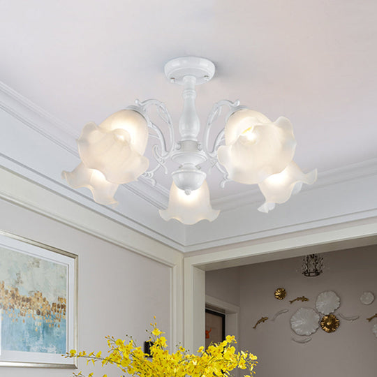3/5 - Light Floral Semi - Flush Ceiling Light - Countryside White/Black Finish With Cream Glass