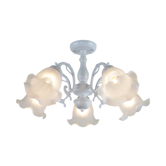 3/5 - Light Floral Semi - Flush Ceiling Light - Countryside White/Black Finish With Cream Glass