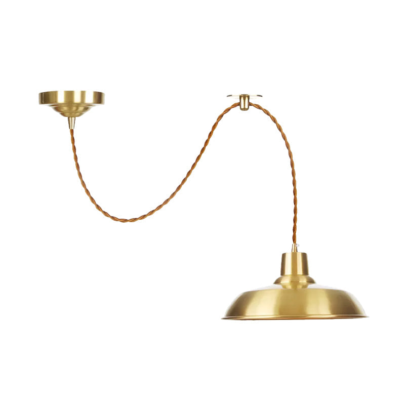 Gold Metallic Adjustable Suspension Pendant Light With Warehouse Barn Shade