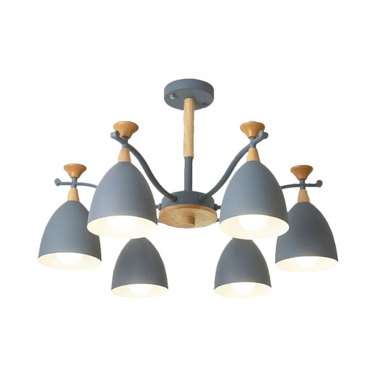 Contemporary Cone Chandelier Pendant Light - Metal 3/6/8 Lights Grey/White/Green Bedroom Lighting