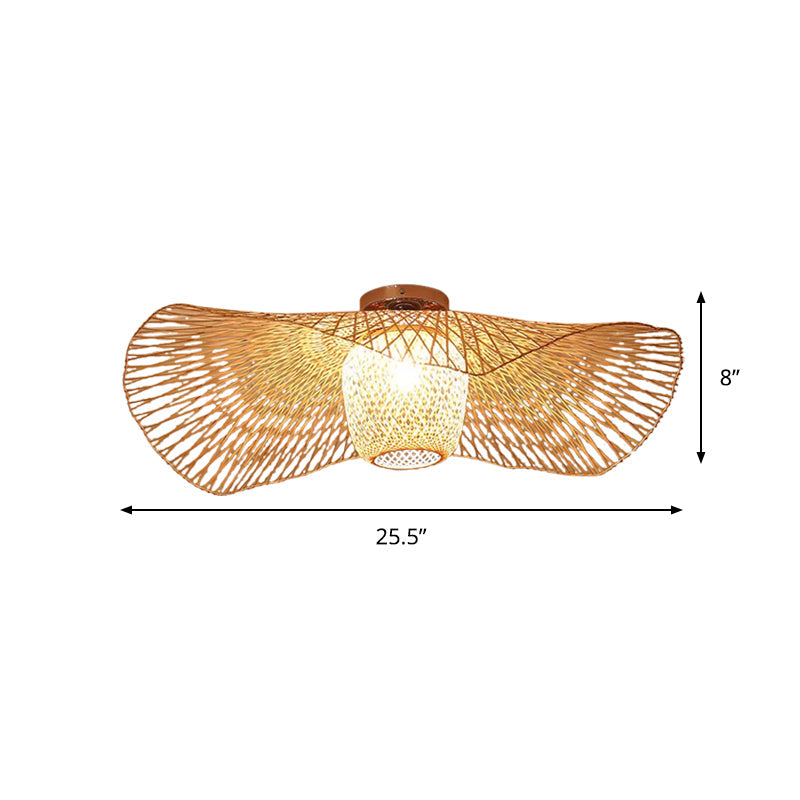 Bamboo Weave Clothing Store Ceiling Light Fixture - Modern & Stylish Floppy Hat Design 1 - Light