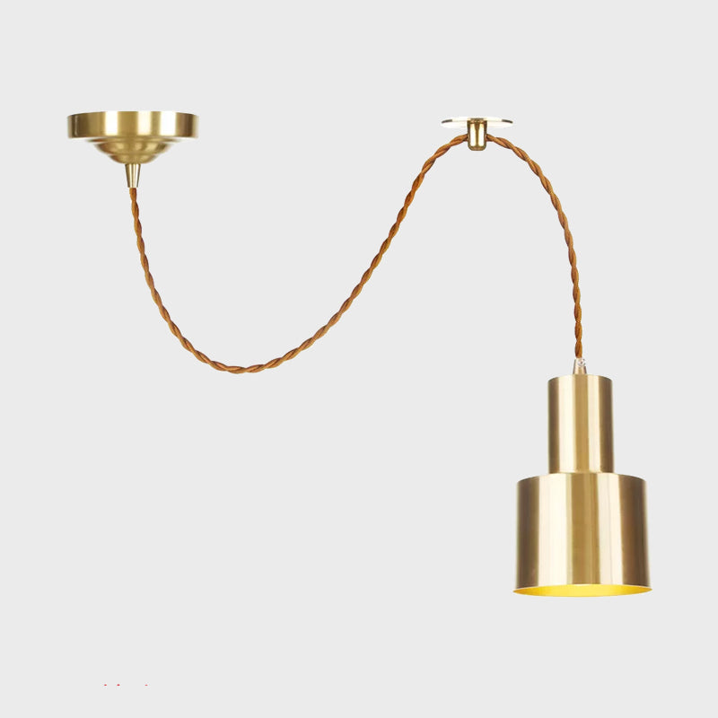 Industrial Gold Metallic Cylinder Pendant Light With Adjustable Ceiling Hang
