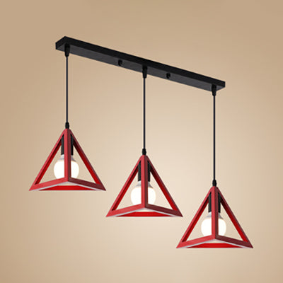 Retro Triangle Pendant Ceiling Light - Stylish Metallic 3-Head Suspension Lamp Red / Linear