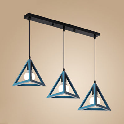 Stylish Retro Pendant Ceiling Light With Metallic Red/Yellow Triangle Design - 3 Heads Foyer