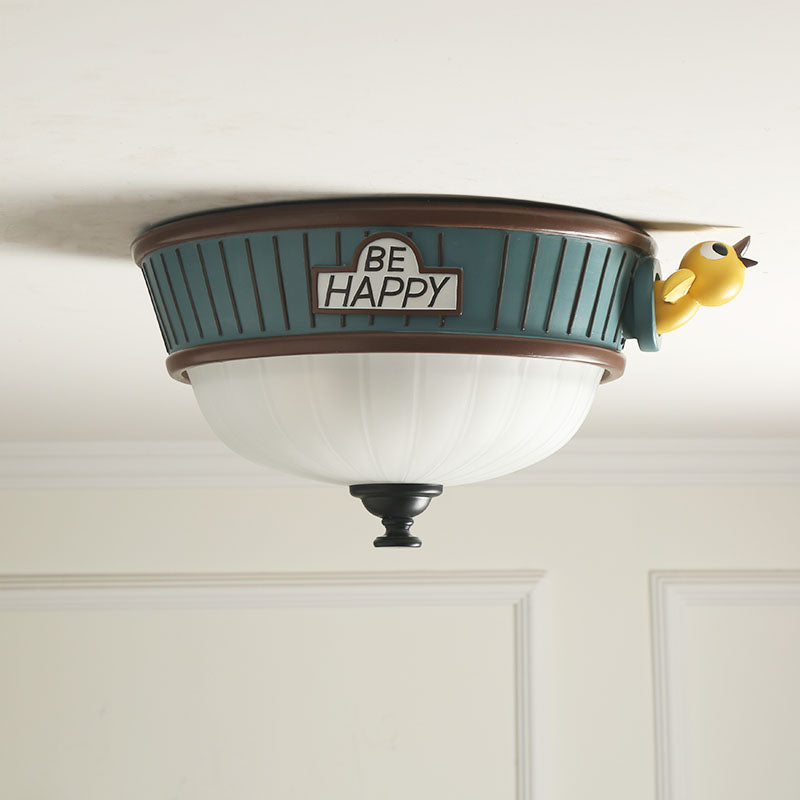 Green Resin Dome Flush Mount Ceiling Light Fixture - 3 Lights Ideal For Bedroom