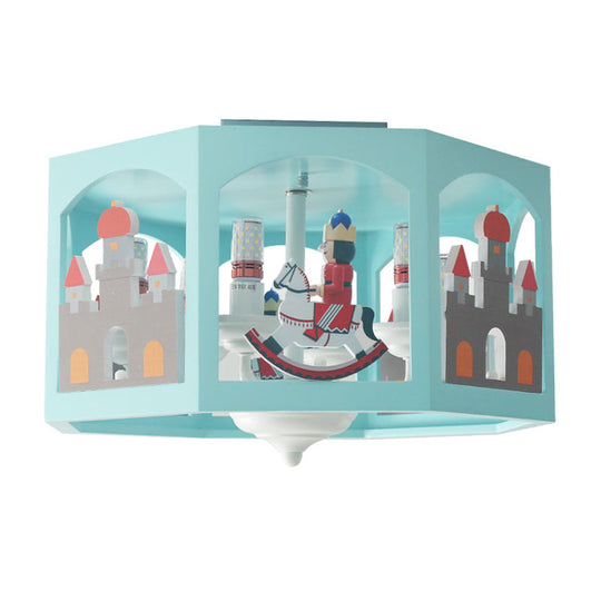 Macaron Green Semi - Flush Mount Ceiling Light With Octagon Metal Shade - 6 - Head Bedroom Fixture