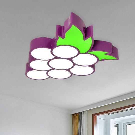 Contemporary Led Flush Mount Light Fixture With Acrylic Shade - White Grape/Banana/Apple Theme / B