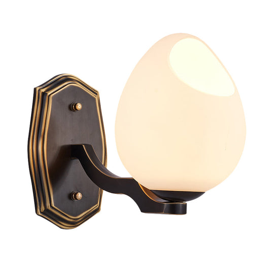 Traditional Egg-Shaped Wall Sconce With Frosted Glass Lamp In Black - 1 Light