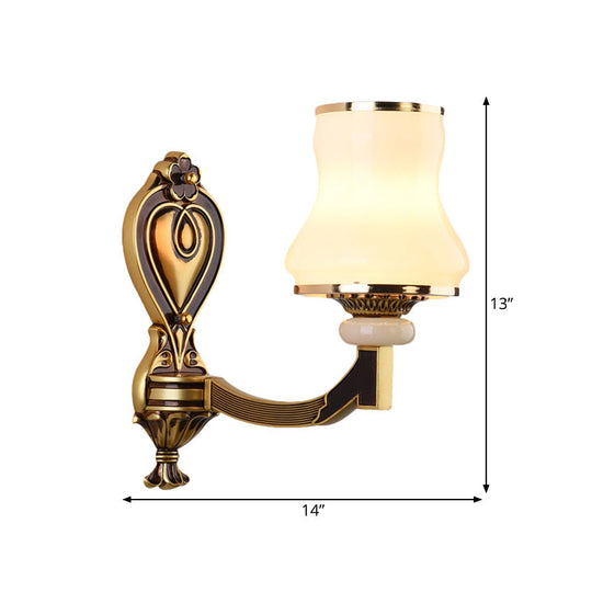 Vintage Frosted Glass Wall Lamp With Brass Mount - Urn Shape 1/2-Bulb Living Room Lighting