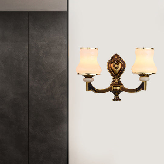 Vintage Frosted Glass Wall Lamp With Brass Mount - Urn Shape 1/2-Bulb Living Room Lighting