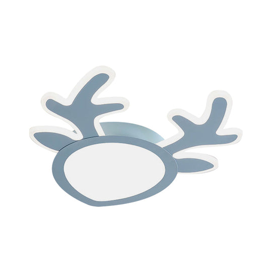 Macaroon Pink/Blue Led Children’s Bedroom Ceiling Light - Antler Iron Flush Mount Lamp