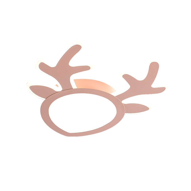 Macaroon Pink/Blue Led Children’s Bedroom Ceiling Light - Antler Iron Flush Mount Lamp
