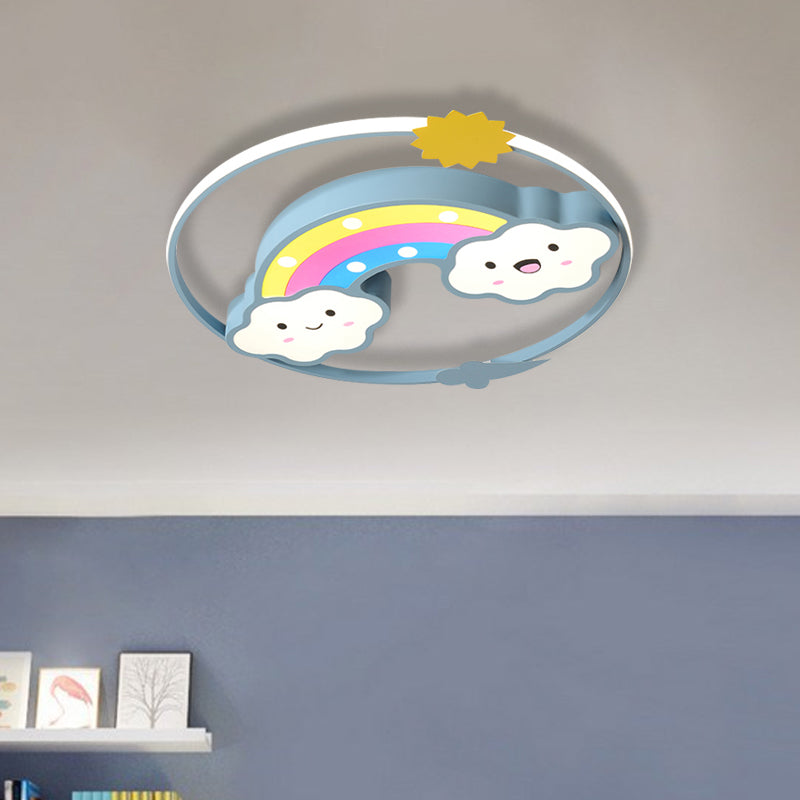 Iron Rainbow/Cloud Flush Mount Led Ceiling Light - Cartoon Pink/Blue Fixture For Kids’ Bedroom