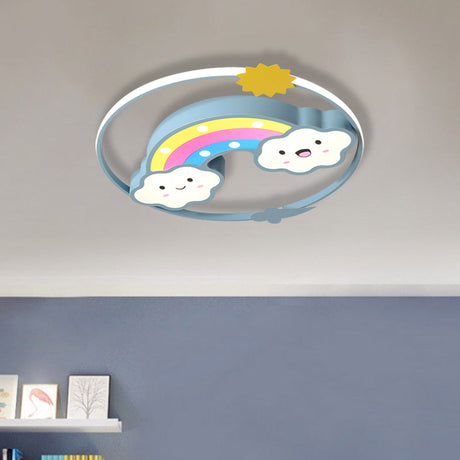 Iron Rainbow/Cloud Flush Mount Led Ceiling Light - Cartoon Pink/Blue Fixture For Kids Bedroom