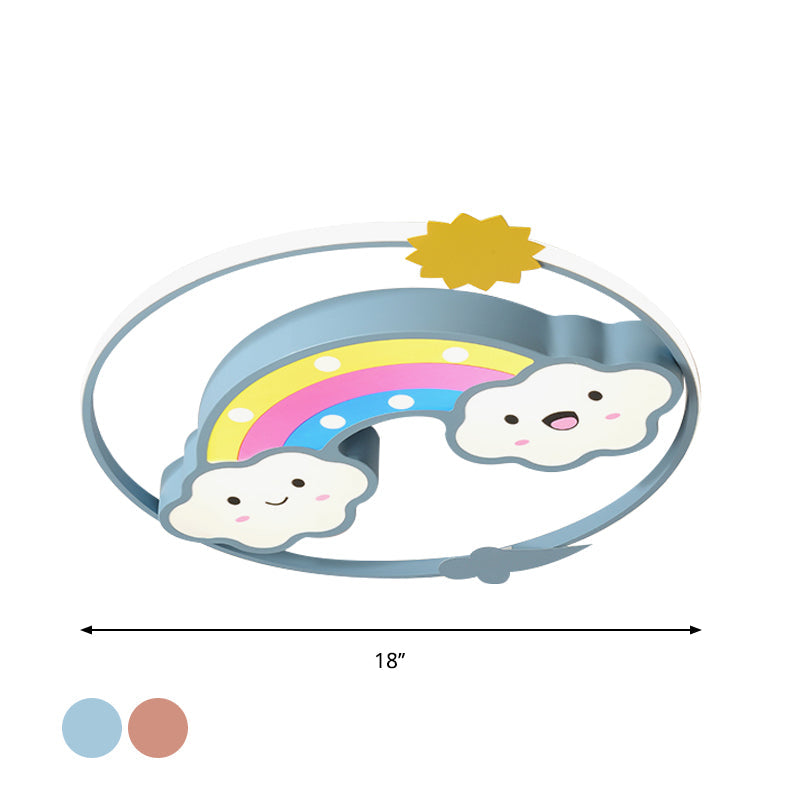 Iron Rainbow/Cloud Flush Mount Led Ceiling Light - Cartoon Pink/Blue Fixture For Kids’ Bedroom
