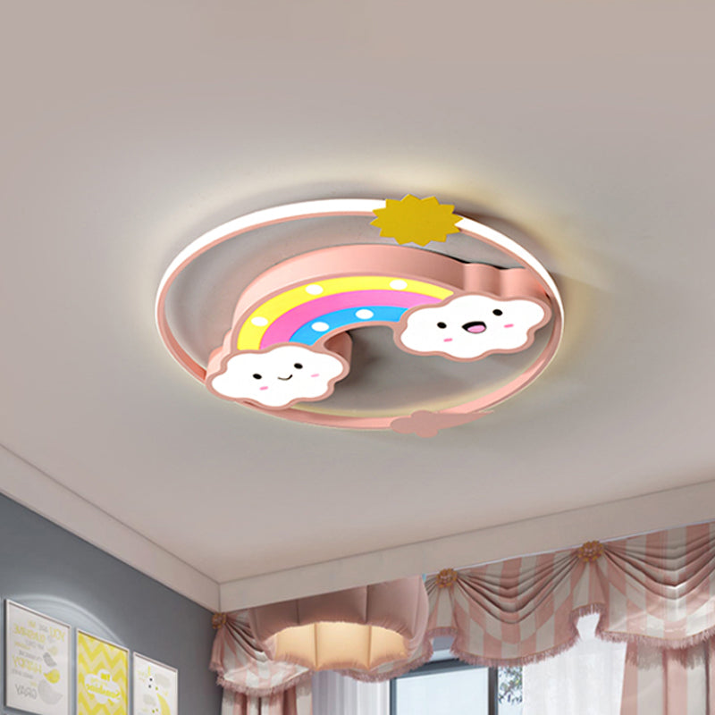 Iron Rainbow/Cloud Flush Mount Led Ceiling Light - Cartoon Pink/Blue Fixture For Kids Bedroom Pink /