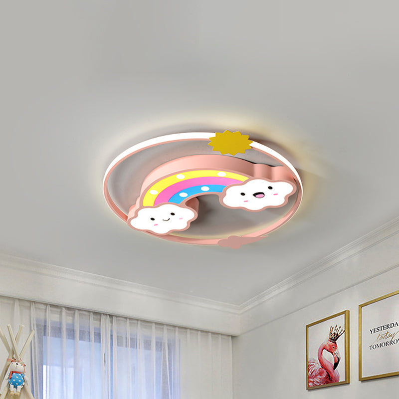 Iron Rainbow/Cloud Flush Mount Led Ceiling Light - Cartoon Pink/Blue Fixture For Kids Bedroom