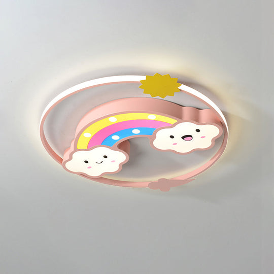 Iron Rainbow/Cloud Flush Mount Led Ceiling Light - Cartoon Pink/Blue Fixture For Kids’ Bedroom