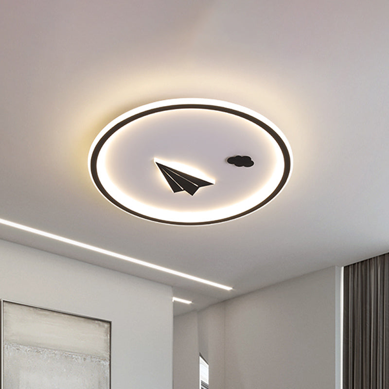 Metal Paper Plane And Cloud Flushmount Led Black Ceiling Light In Warm/White / White