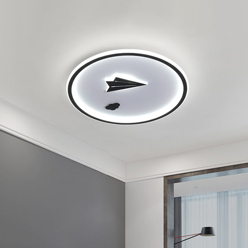 Metal Paper Plane And Cloud Flushmount Led Black Ceiling Light In Warm/White