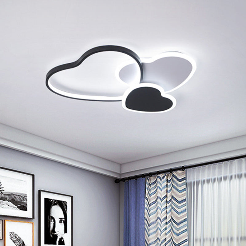 Nordic Acrylic Led Black Flush Mount Ceiling Lamp With Multi - Heart Design - Warm/White Light For