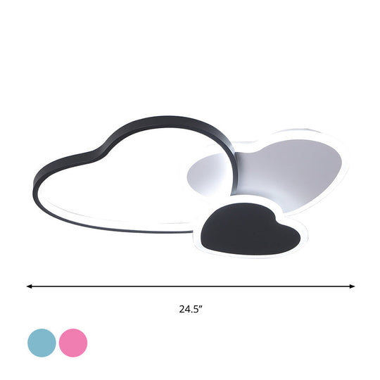 Nordic Acrylic Led Black Flush Mount Ceiling Lamp With Multi-Heart Design - Warm/White Light For