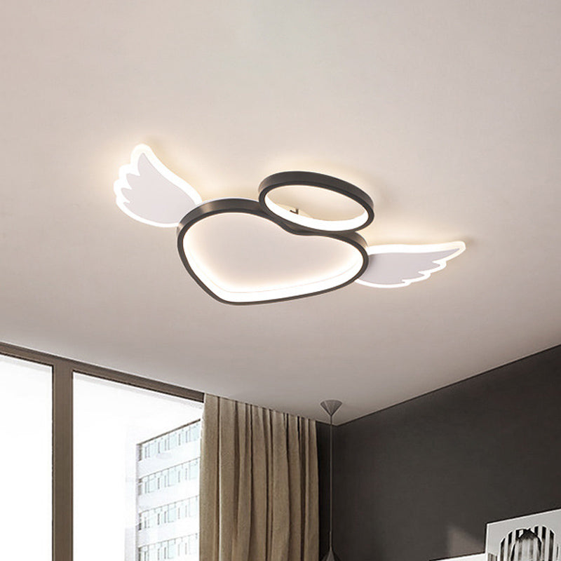Black Heart With Wing Led Ceiling Fixture: Nordic Acrylic Flush Mount Lighting For Bedroom
