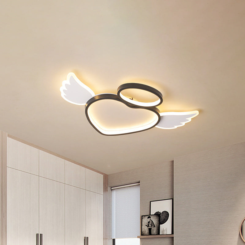 Black Heart With Wing Led Ceiling Fixture: Nordic Acrylic Flush Mount Lighting For Bedroom