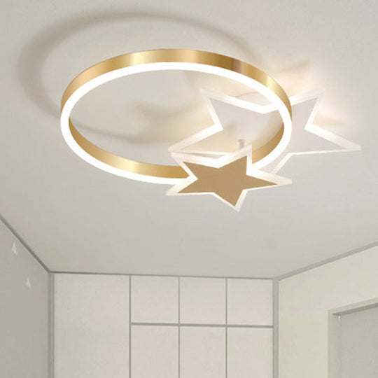 Gold Nordic Led Flush Mount Light With Loving Heart And Star Design /