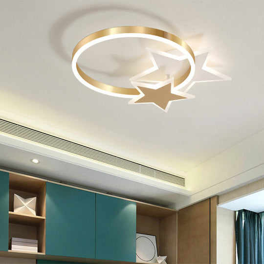 Gold Nordic Led Flush Mount Light With Loving Heart And Star Design