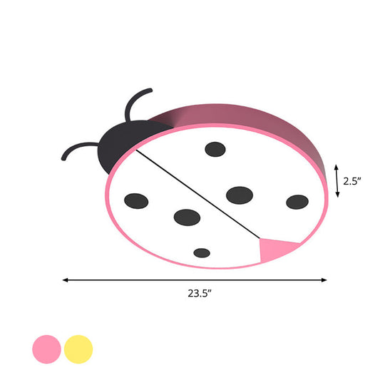 Ladybug Cartoon Led Flush Mount Light Fixture - Fun Acrylic Red/Yellow Flushmount Lighting For