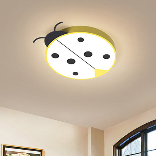 Ladybug Cartoon Led Flush Mount Light Fixture - Fun Acrylic Red/Yellow Flushmount Lighting For