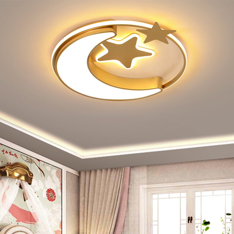 Nordic Led Ceiling Lamp For Childrens Bedroom With Star And Moon Design In Gold Pink Or Blue