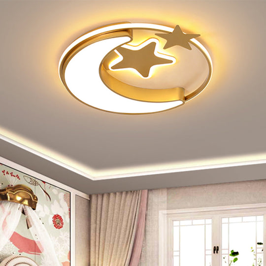 Nordic Led Ceiling Lamp For Childrens Bedroom With Star And Moon Design In Gold Pink Or Blue