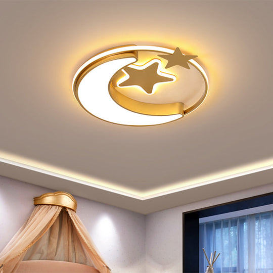 Nordic Led Ceiling Lamp For Children’s Bedroom With Star And Moon Design In Gold Pink Or Blue